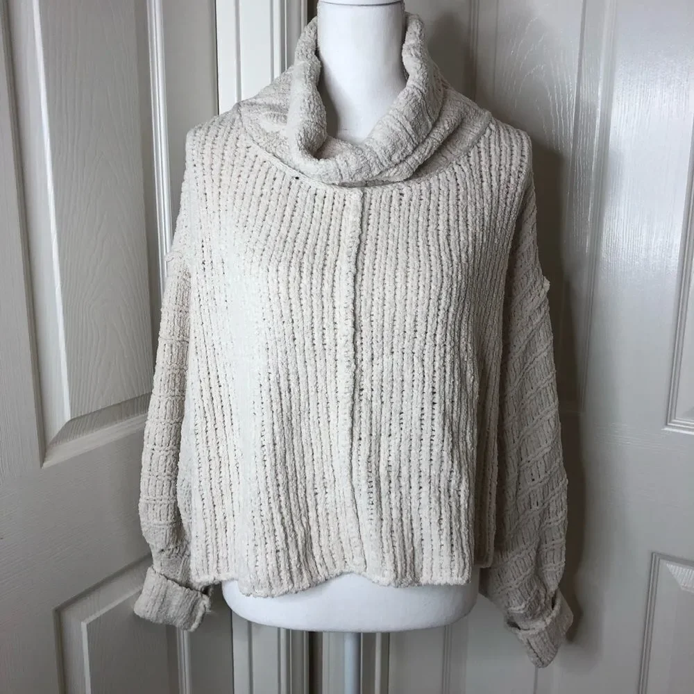 NEW Free People Be Yours Cowl Neck Sweater in Vanilla Bean XS